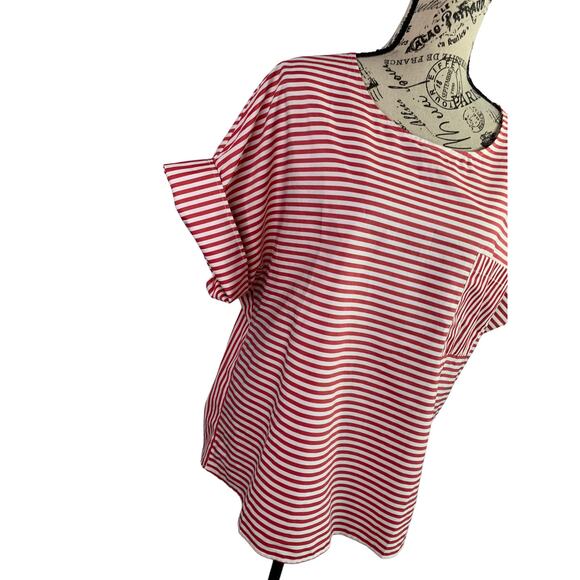 Public School New York Women's Sz 4 Blouse White-Red Striped cotton Short sleeve - Picture 3 of 10